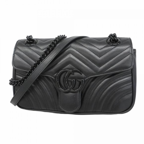 GUCCI Black Leather GG Marmont Shoulder Bag - Picture 1 of 13